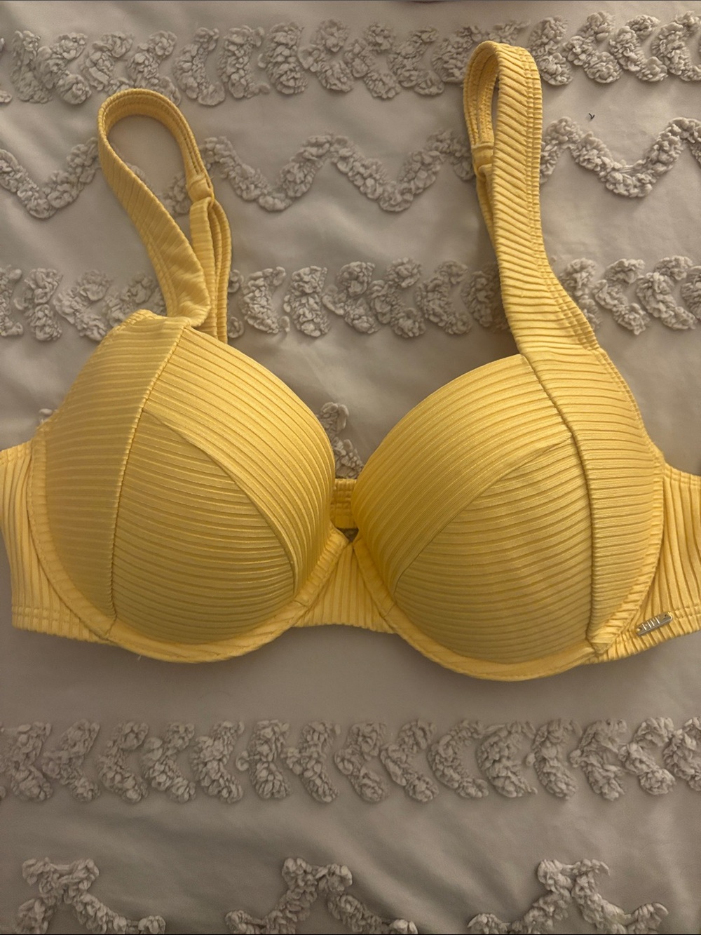 PINK Victoria's Secret Yellow Ribbed Bikini Top with Pink Lining
